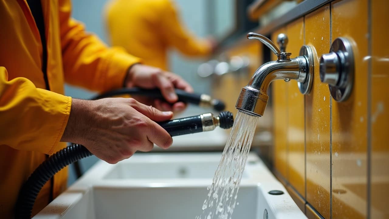 Bac de lavage de salon de coiffure avec quelques cheveux visibles au niveau de la grille