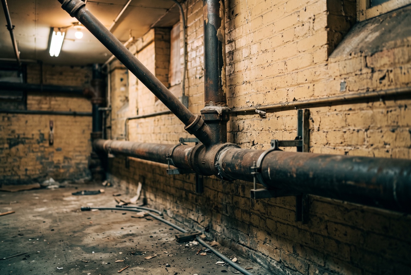 Schéma simplifié montrant une canalisation privative rejoignant un collecteur commun d'immeuble