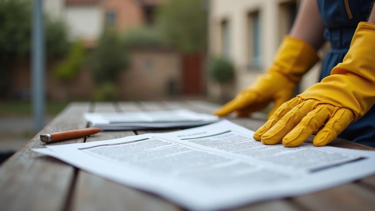 Documents de vente immobilière posés sur une table avec une clé de maison