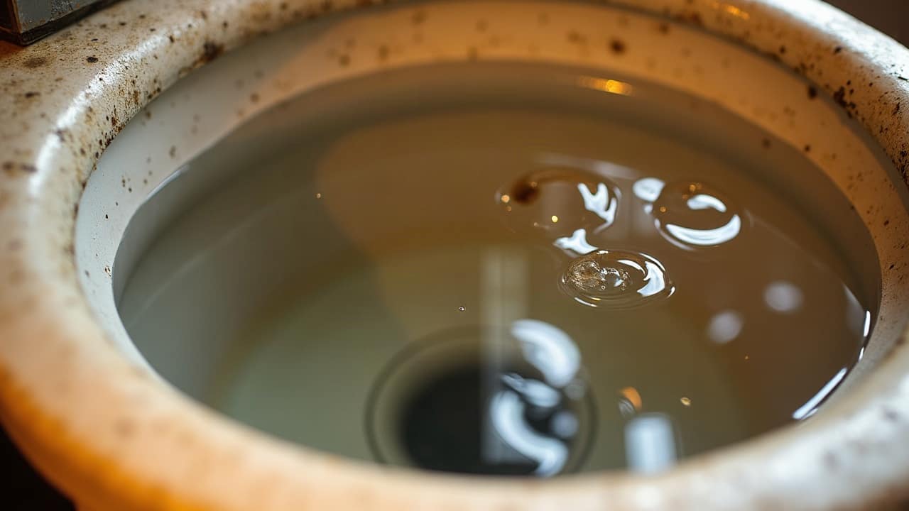 Cuvette de WC avec des bulles visibles à la surface de l'eau