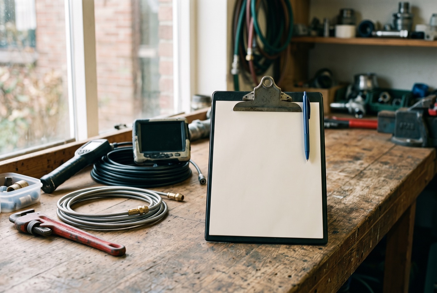Devis vierge avec un stylo posé à côté, sur une table