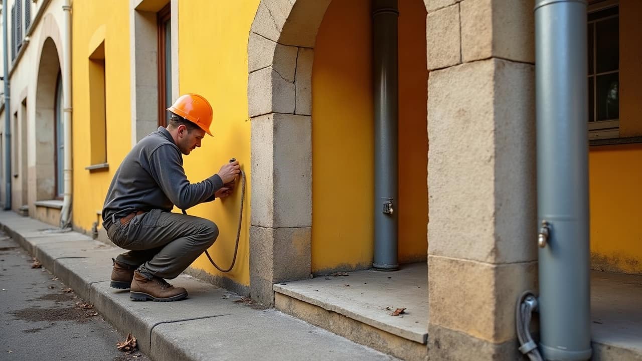 Échafaudage installé sur la façade d'un immeuble ancien lors d'une rénovation énergétique